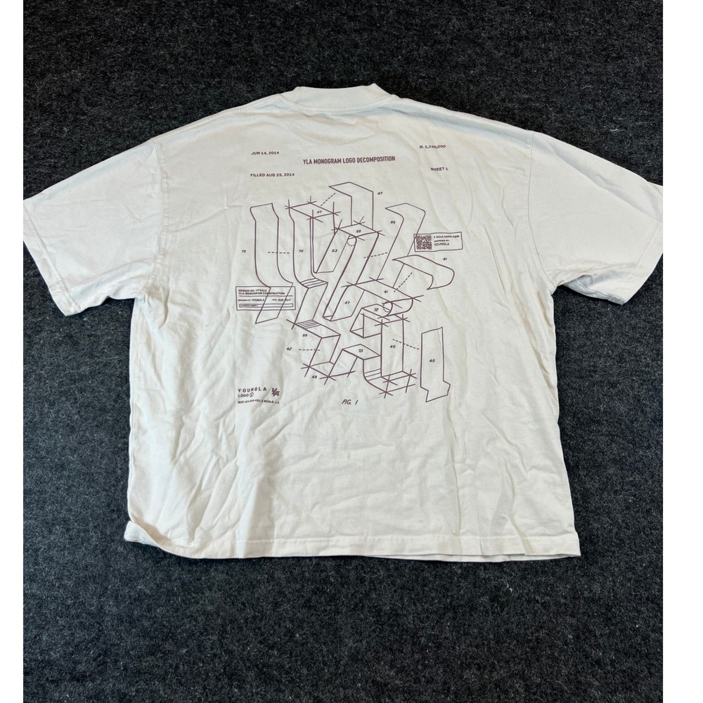 YoungLA Monogram Logo Decomposition T Shirt Mens XL Cream Graphic Tee Streetwear